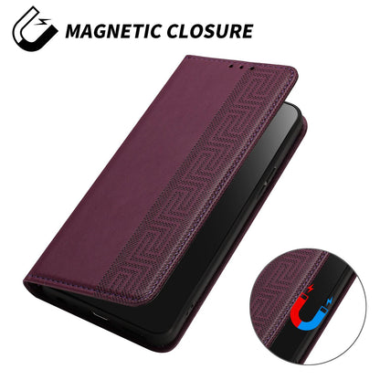 For Redmi K90 Pro Max/Poco F8 Ultra Embossed Meander Pattern RFID Vegan Leather Phone Case(Dark Purple)