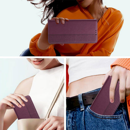 For Redmi K90 Pro Max/Poco F8 Ultra Embossed Meander Pattern RFID Vegan Leather Phone Case(Dark Purple)