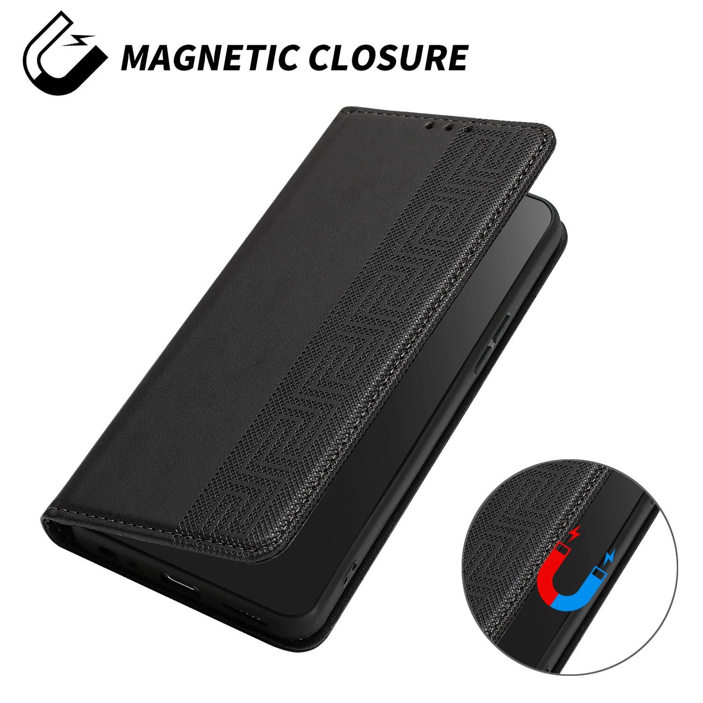 For Redmi K90 Pro Max/Poco F8 Ultra Embossed Meander Pattern RFID Vegan Leather Phone Case(Black)