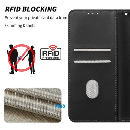 For Redmi K90 Pro Max/Poco F8 Ultra Embossed Meander Pattern RFID Vegan Leather Phone Case(Black)