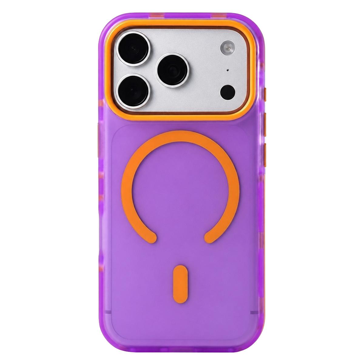 For iPhone 17 Pro Max Metal Frame Anti-Slip Edge Strips Design Magnetic TPU Phone Case - Purple - EDA009967101B