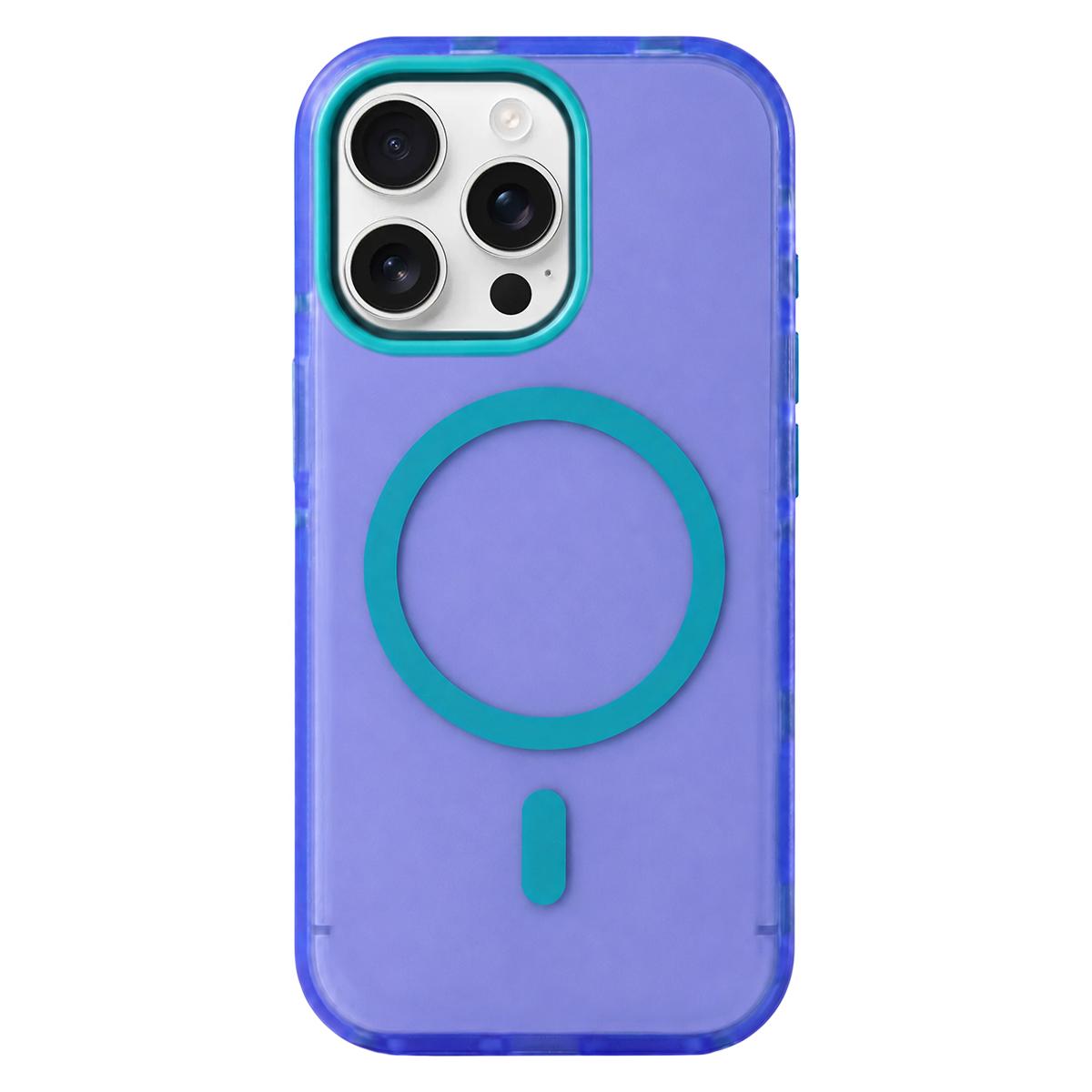 For iPhone 15 Pro Metal Frame Anti-Slip Edge Strips Design Magnetic TPU Phone Case - Blue - EDA009967108A