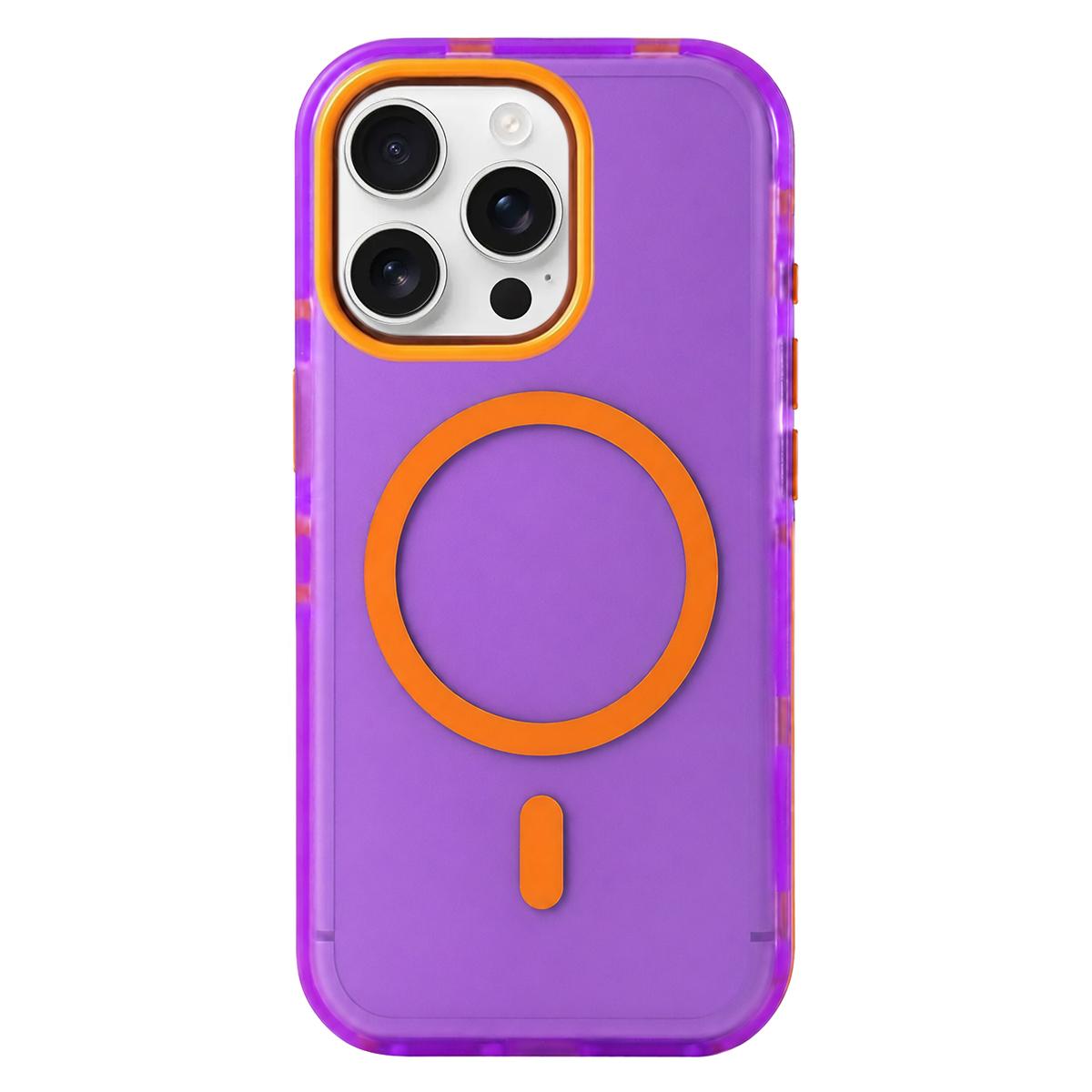 For iPhone 15 Pro Metal Frame Anti-Slip Edge Strips Design Magnetic TPU Phone Case - Purple - EDA009967108B