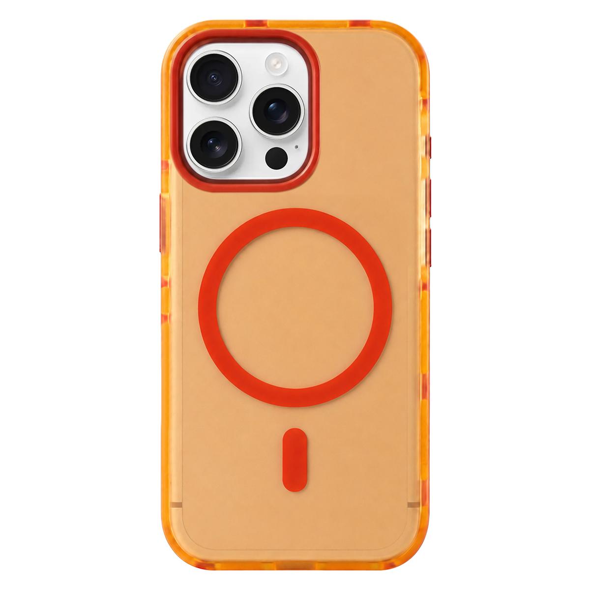 For iPhone 15 Pro Metal Frame Anti-Slip Edge Strips Design Magnetic TPU Phone Case - Orange - EDA009967108C