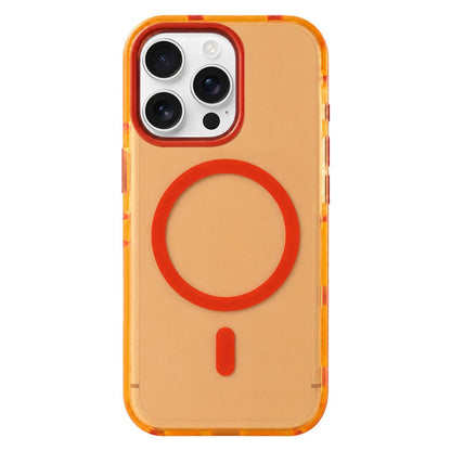 For iPhone 15 Pro Metal Frame Anti-Slip Edge Strips Design Magnetic TPU Phone Case - Orange - EDA009967108C