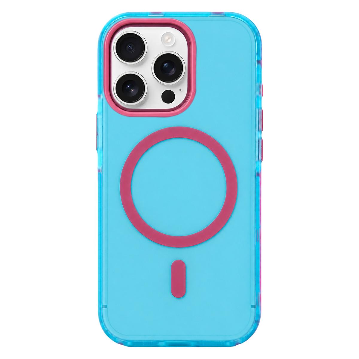 For iPhone 15 Pro Metal Frame Anti-Slip Edge Strips Design Magnetic TPU Phone Case - Sky Blue - EDA009967108D