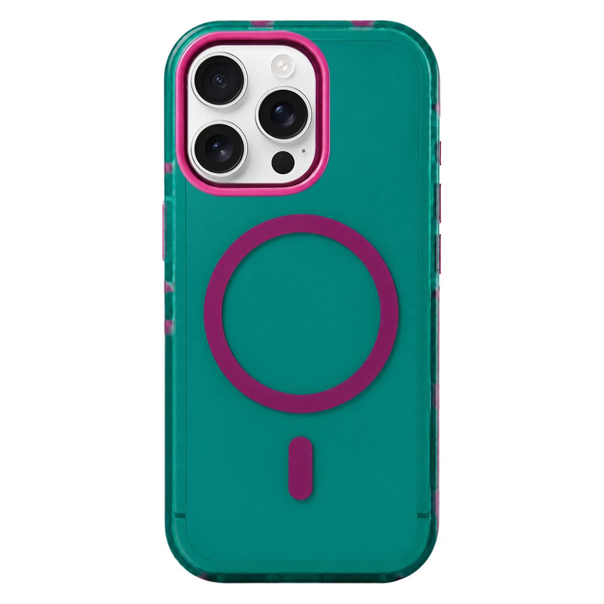 For iPhone 15 Pro Metal Frame Anti-Slip Edge Strips Design Magnetic TPU Phone Case - Green - EDA009967108E