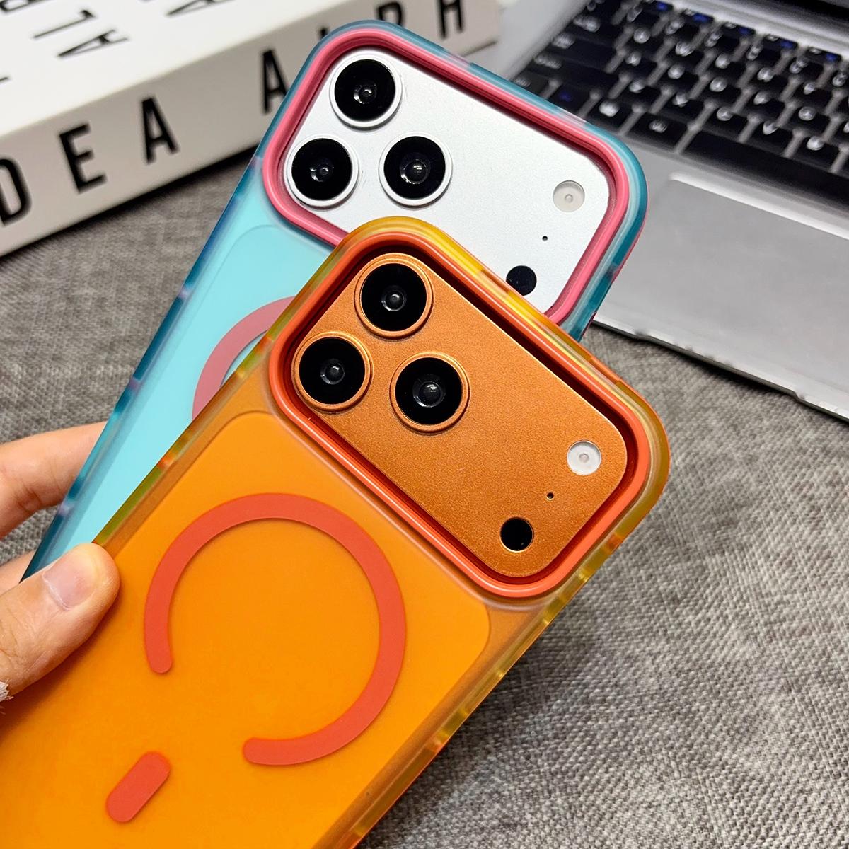 For iPhone 15 Pro Metal Frame Anti-Slip Edge Strips Design Magnetic TPU Phone Case - Blue - EDA009967108A