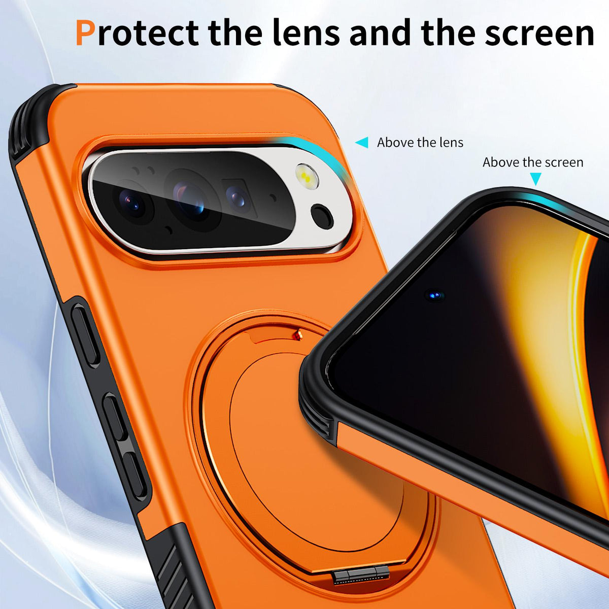 For Google Pixel 11 Pro / 11 / 10 Pro Magnetic 360 Rotating Holder Phone Case - Orange - EDA009967301A
