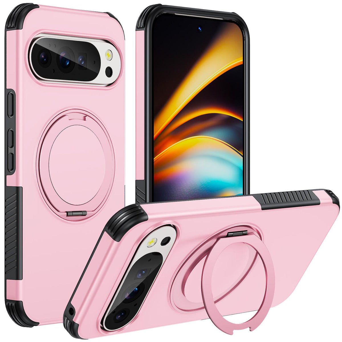 For Google Pixel 11 Pro / 11 / 10 Pro Magnetic 360 Rotating Holder Phone Case - Pink - EDA009967301B