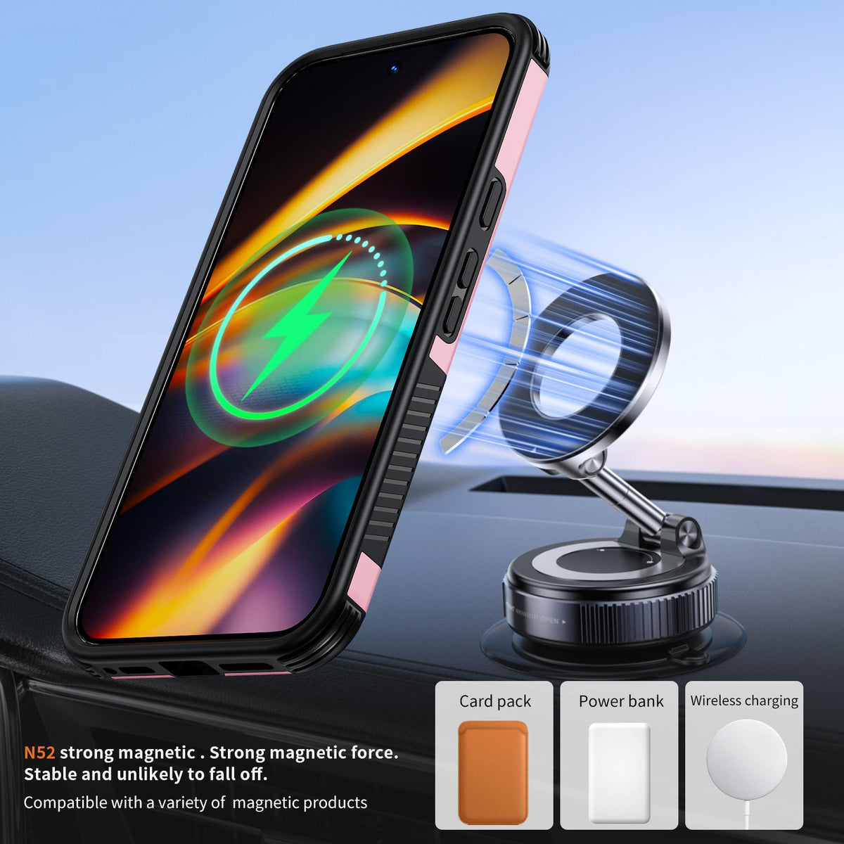 For Google Pixel 11 Pro / 11 / 10 Pro Magnetic 360 Rotating Holder Phone Case - Pink - EDA009967301B