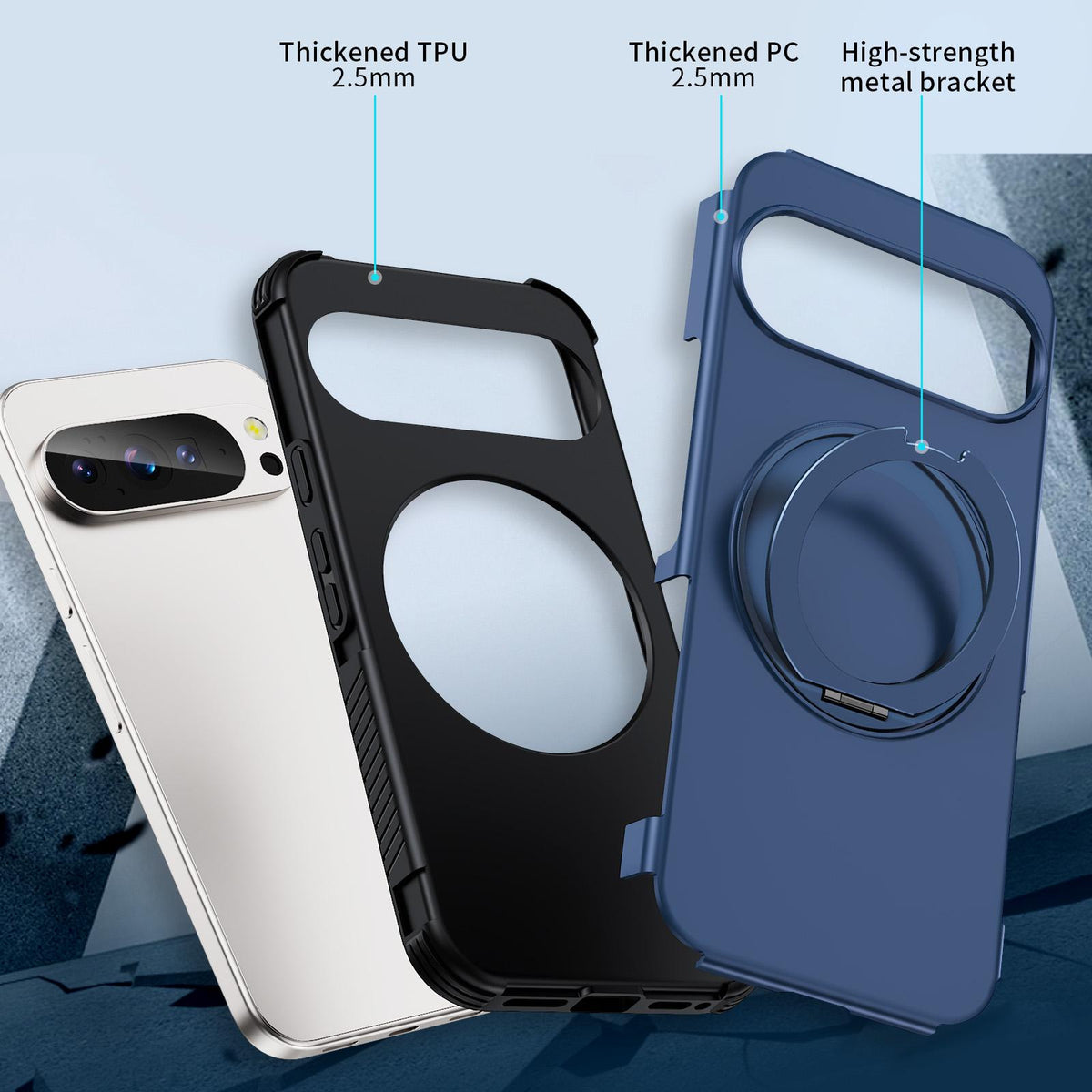 For Google Pixel 11 Pro / 11 / 10 Pro Magnetic 360 Rotating Holder Phone Case - Blue - EDA009967301E