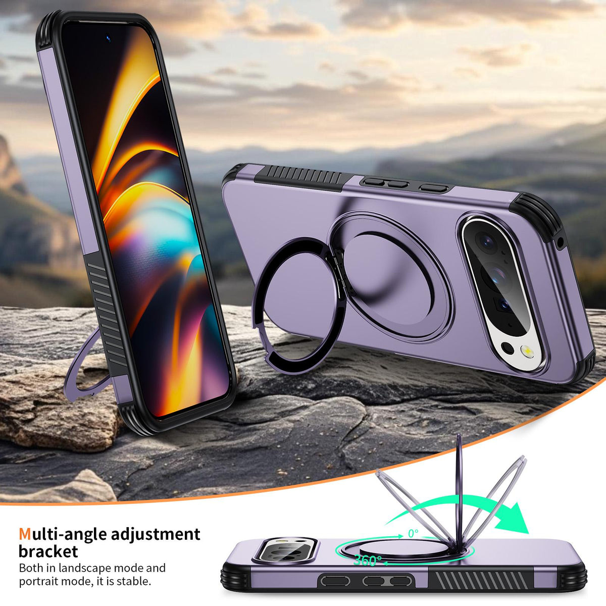 For Google Pixel 11 Pro / 11 / 10 Pro Magnetic 360 Rotating Holder Phone Case - Light Purple - EDA009967301F
