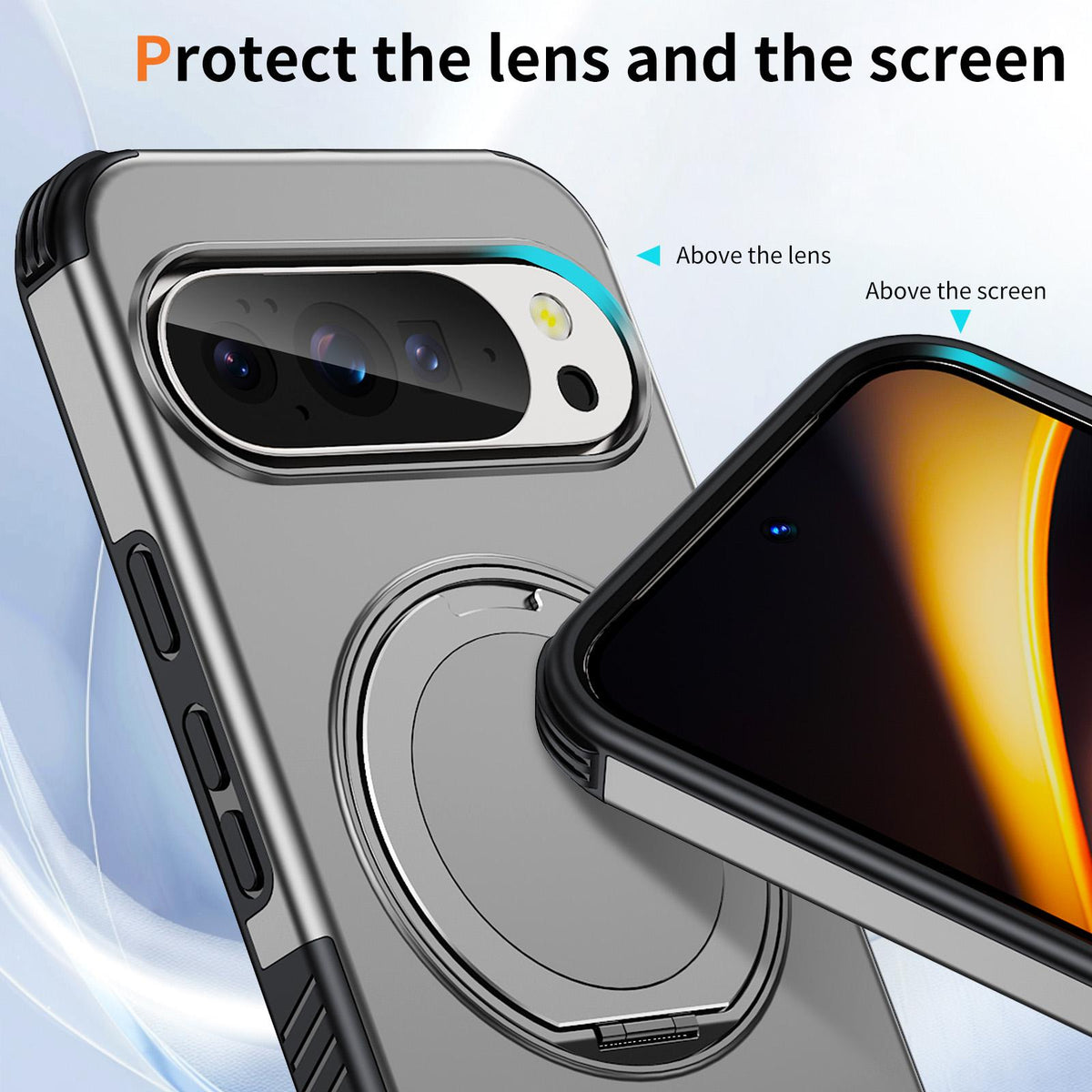 For Google Pixel 11 Pro / 11 / 10 Pro Magnetic 360 Rotating Holder Phone Case - Silver - EDA009967301H