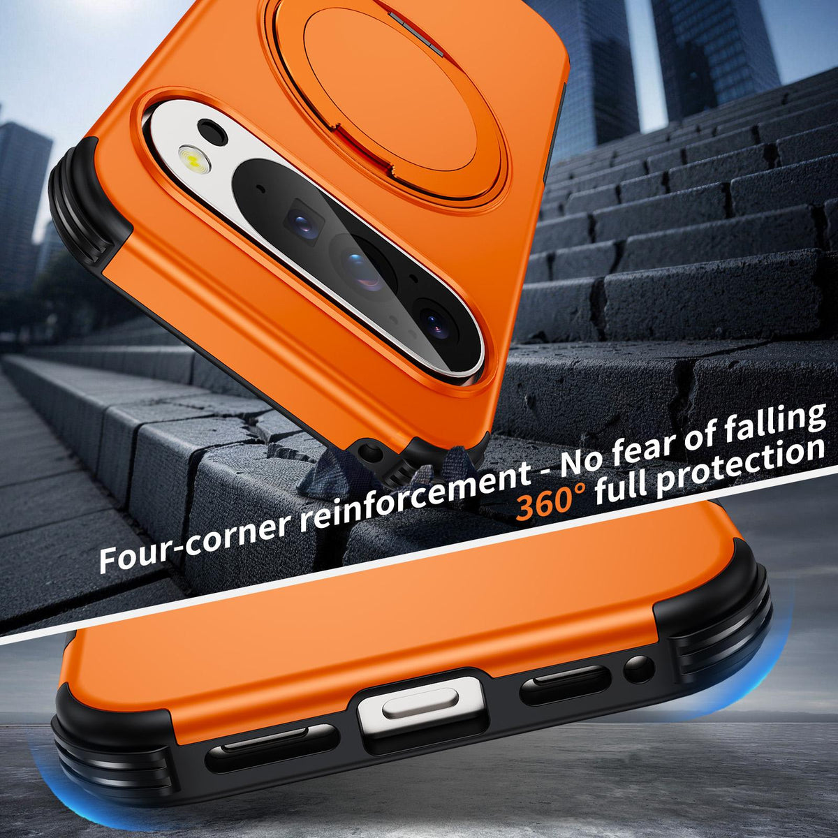 For Google Pixel 11 Pro XL / 10 Pro XL Magnetic 360 Rotating Holder Phone Case - Orange - EDA009967302A