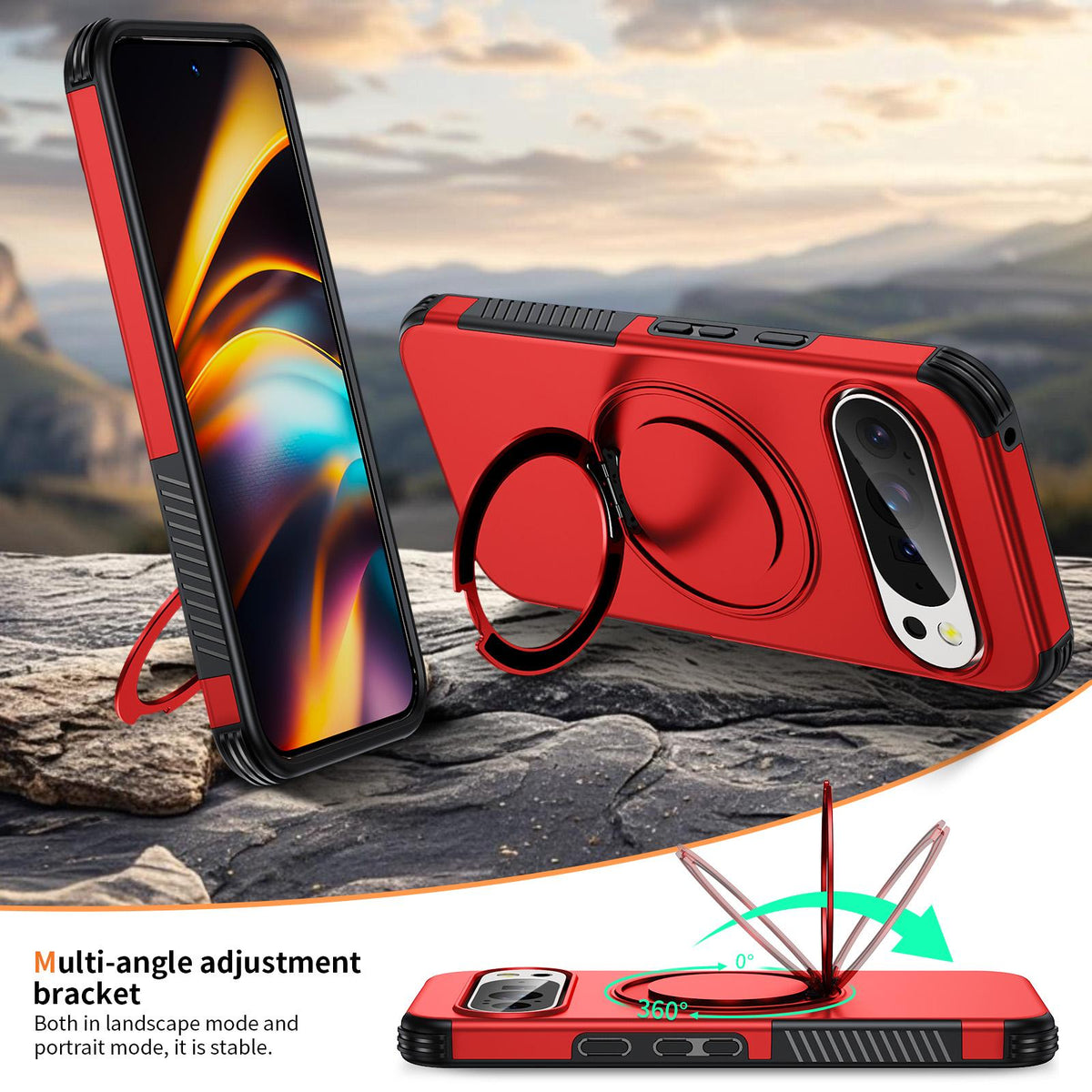 For Google Pixel 11 Pro XL / 10 Pro XL Magnetic 360 Rotating Holder Phone Case - Red - EDA009967302D