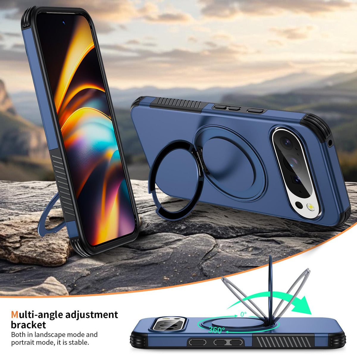 For Google Pixel 11 Pro XL / 10 Pro XL Magnetic 360 Rotating Holder Phone Case - Blue - EDA009967302E