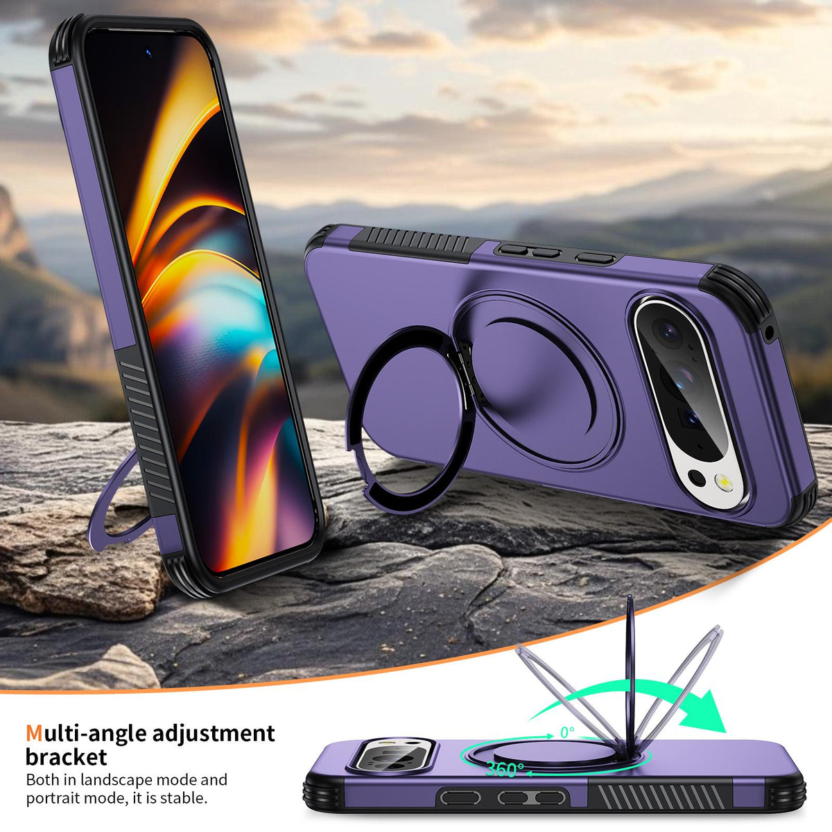 For Google Pixel 11 Pro XL / 10 Pro XL Magnetic 360 Rotating Holder Phone Case - Dark Purple - EDA009967302G