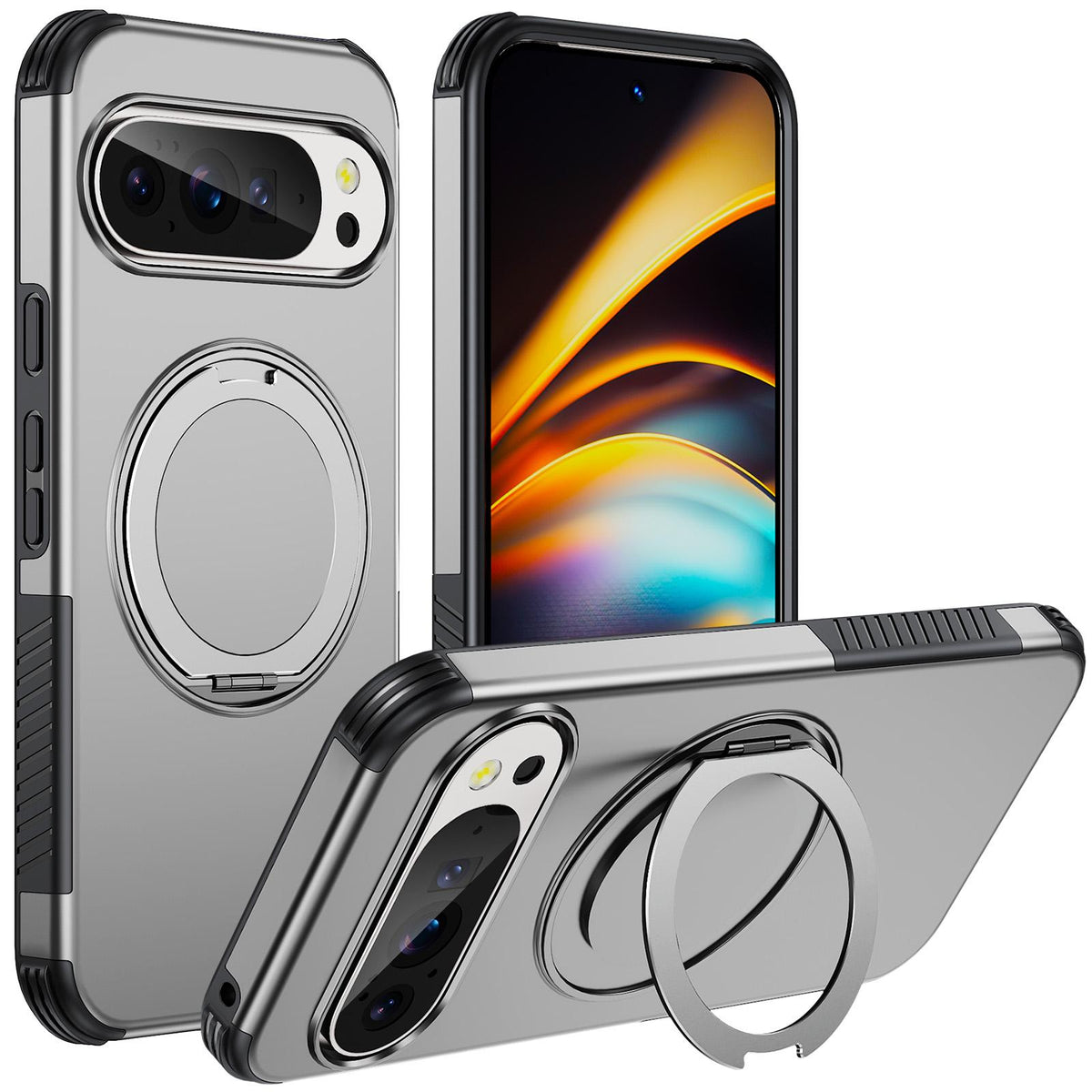 For Google Pixel 11 Pro XL / 10 Pro XL Magnetic 360 Rotating Holder Phone Case - Silver - EDA009967302H