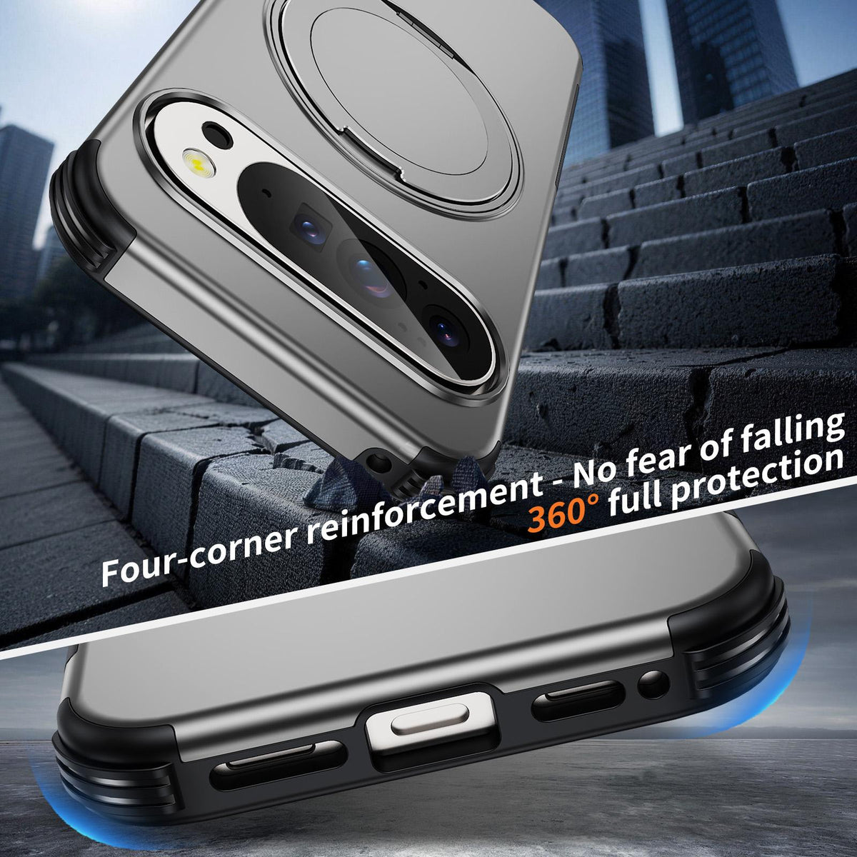 For Google Pixel 11 Pro XL / 10 Pro XL Magnetic 360 Rotating Holder Phone Case - Silver - EDA009967302H