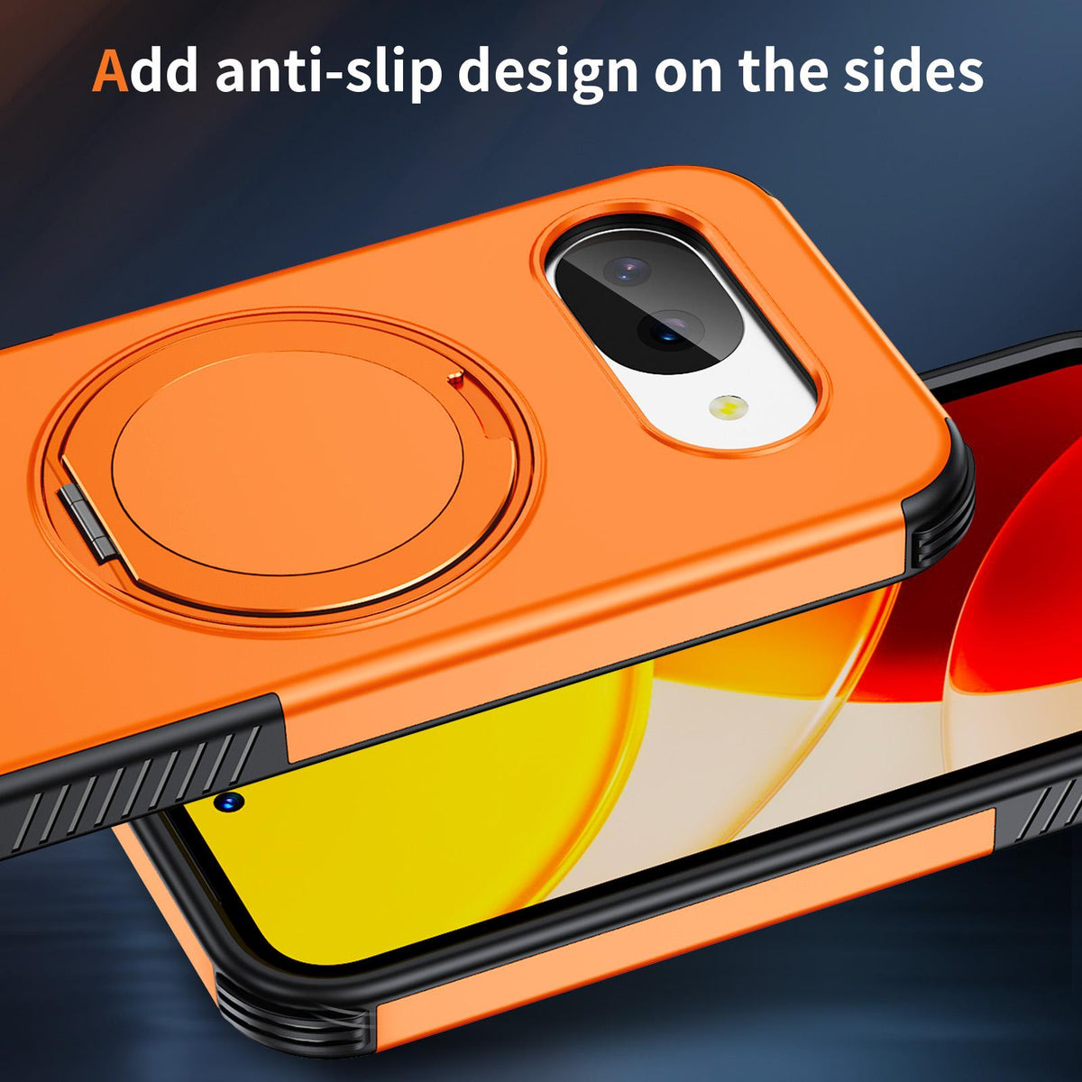 For Google Pixel 10a Magnetic 360 Rotating Holder Phone Case - Orange - EDA009967303A