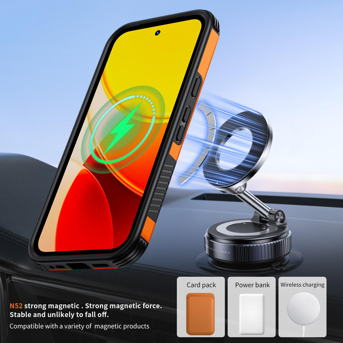 For Google Pixel 10a Magnetic 360 Rotating Holder Phone Case - Orange - EDA009967303A