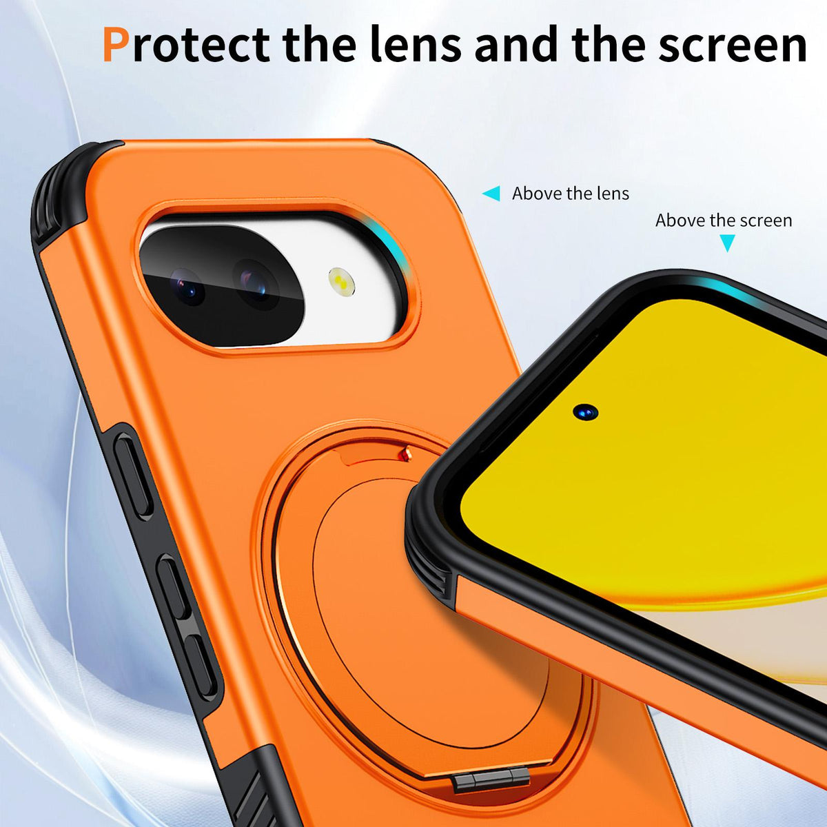 For Google Pixel 10a Magnetic 360 Rotating Holder Phone Case - Orange - EDA009967303A