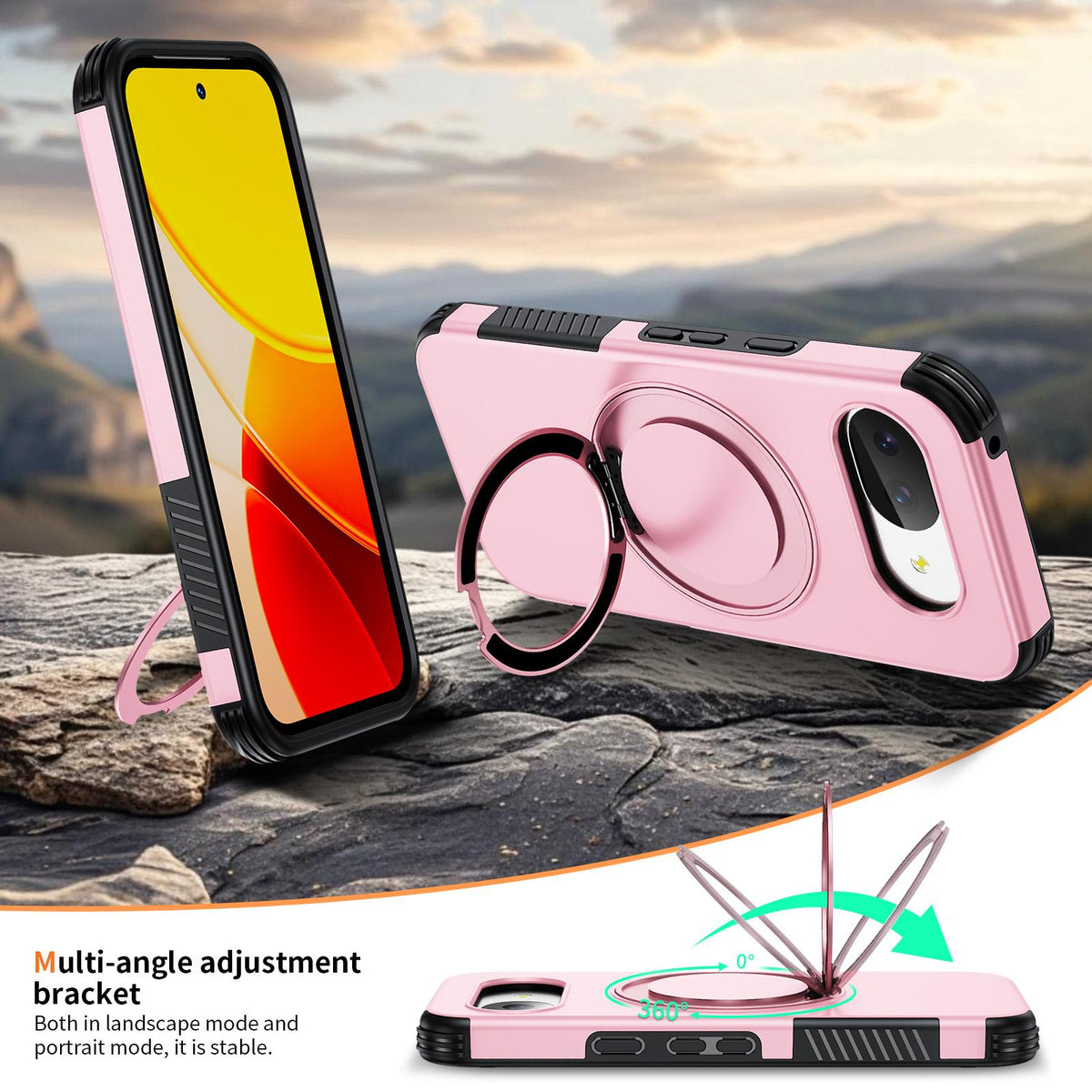 For Google Pixel 10a Magnetic 360 Rotating Holder Phone Case - Pink - EDA009967303B