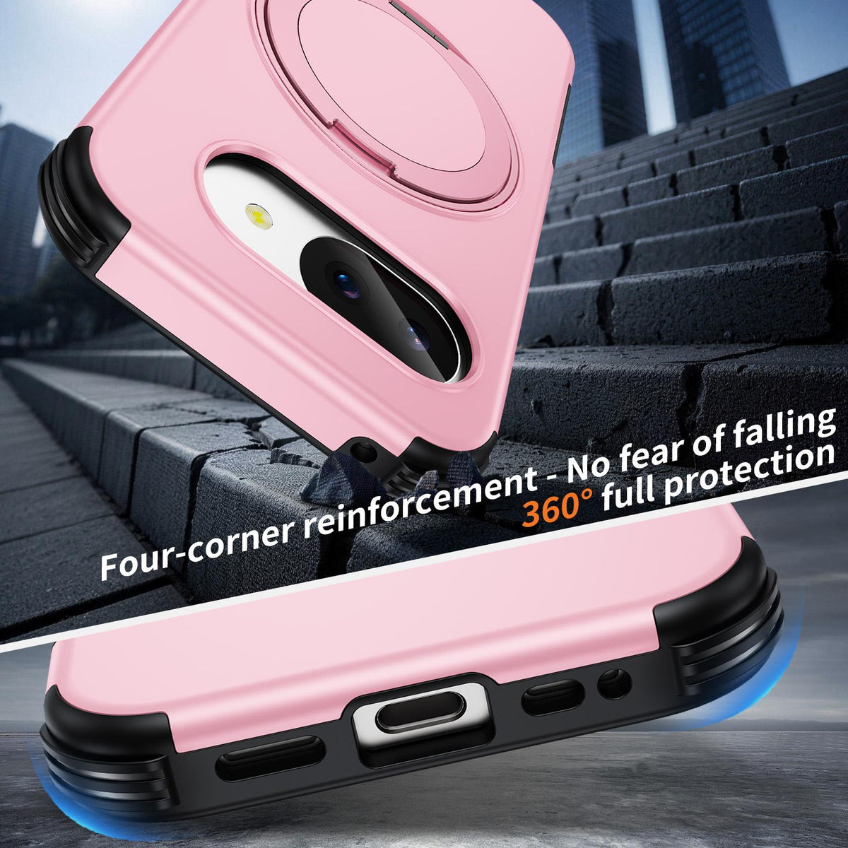 For Google Pixel 10a Magnetic 360 Rotating Holder Phone Case - Pink - EDA009967303B