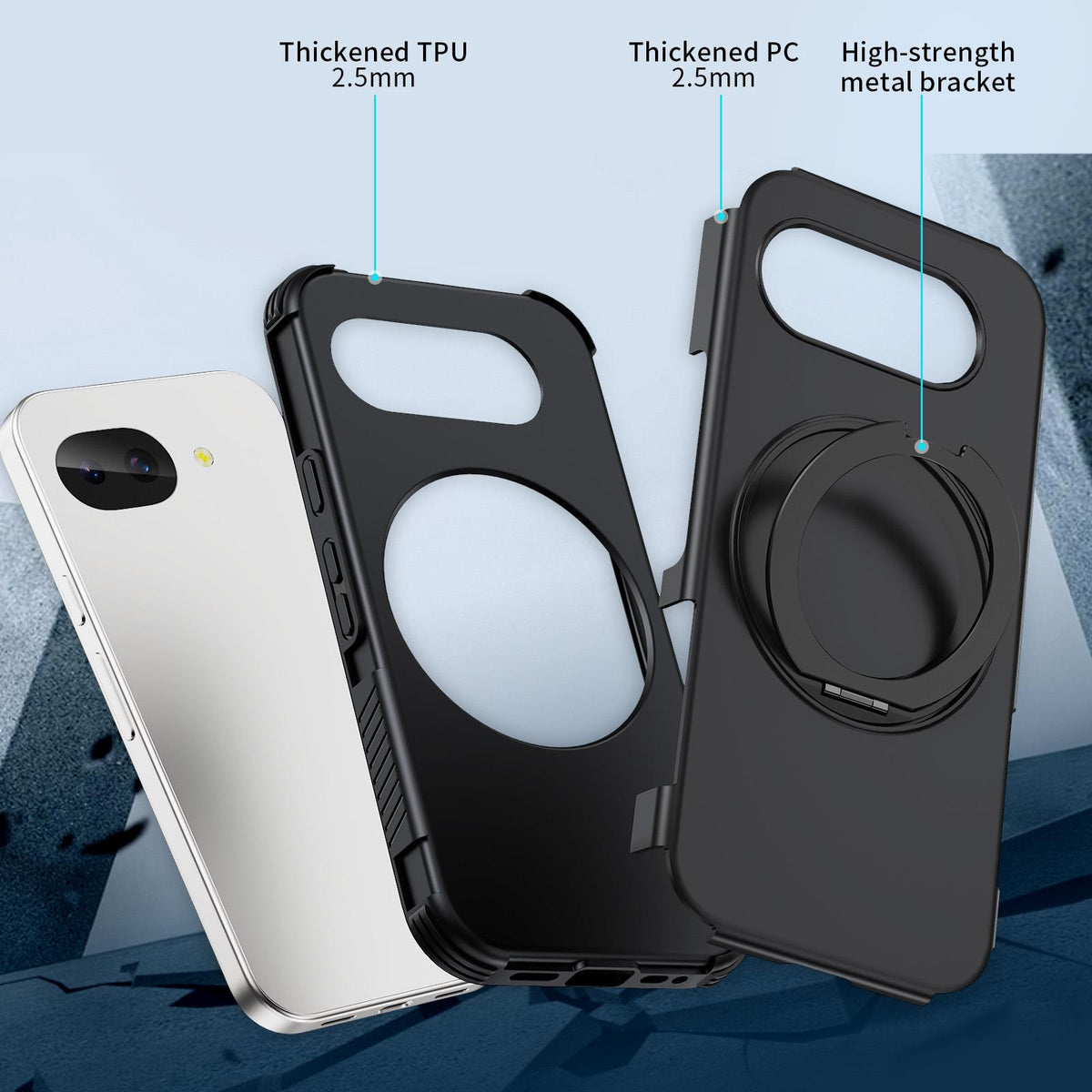 For Google Pixel 10a Magnetic 360 Rotating Holder Phone Case - Black - EDA009967303C