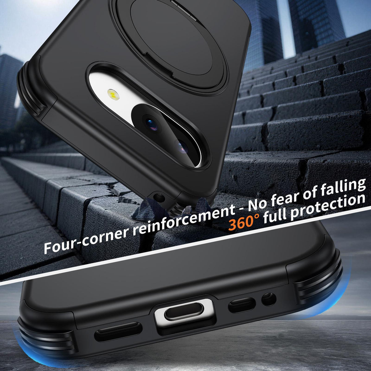 For Google Pixel 10a Magnetic 360 Rotating Holder Phone Case - Black - EDA009967303C