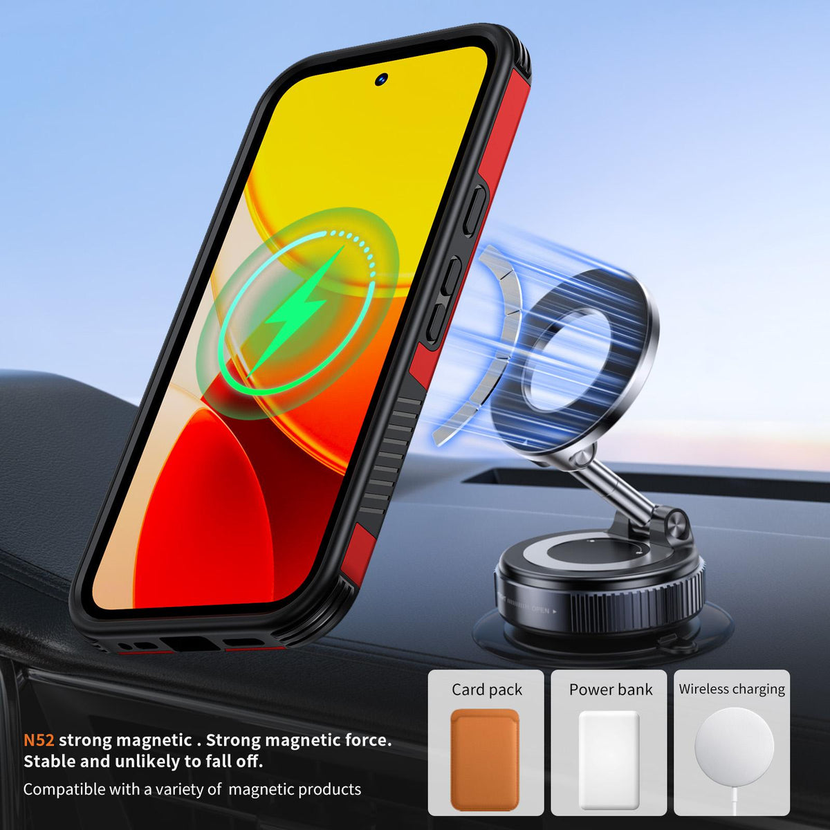 For Google Pixel 10a Magnetic 360 Rotating Holder Phone Case - Red - EDA009967303D
