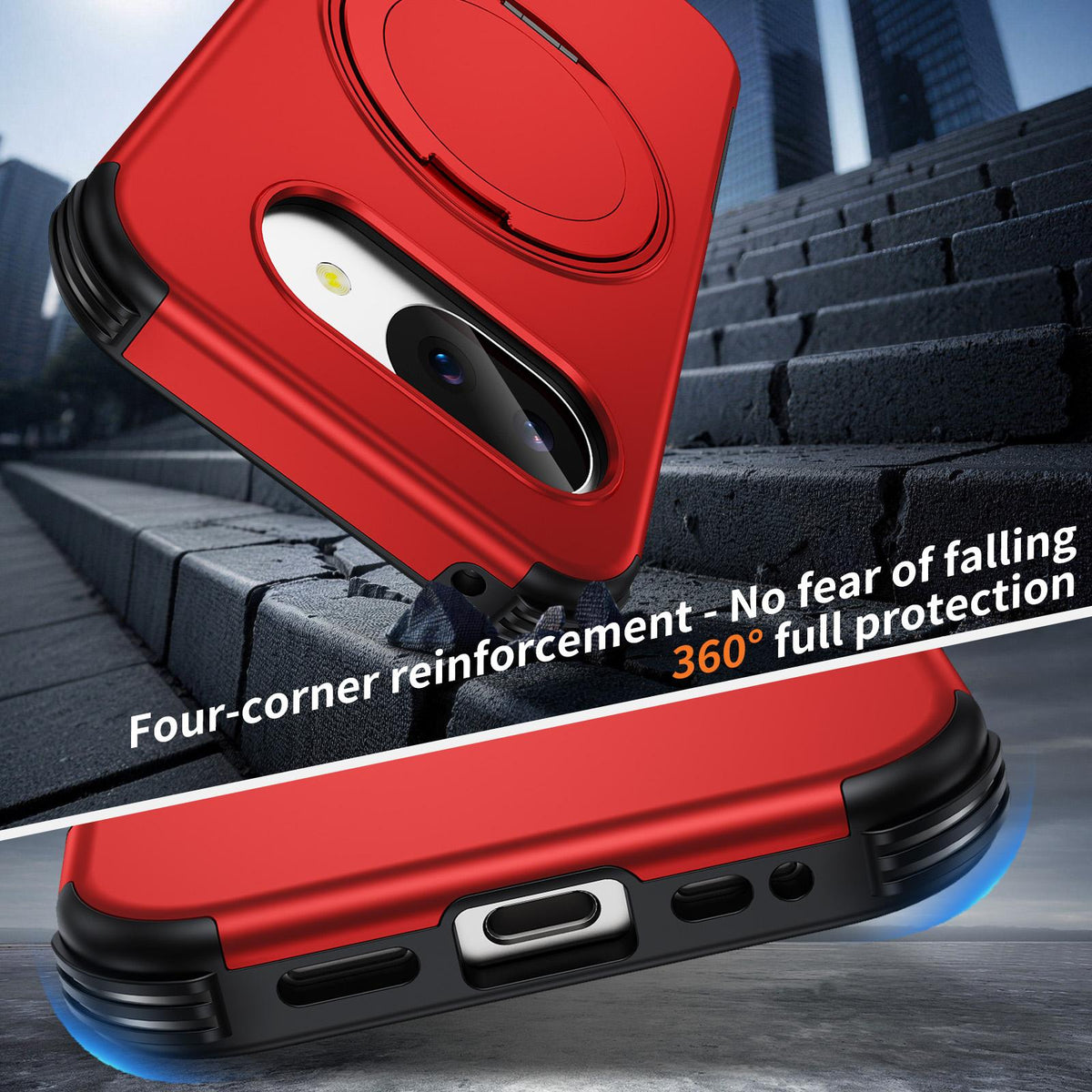 For Google Pixel 10a Magnetic 360 Rotating Holder Phone Case - Red - EDA009967303D