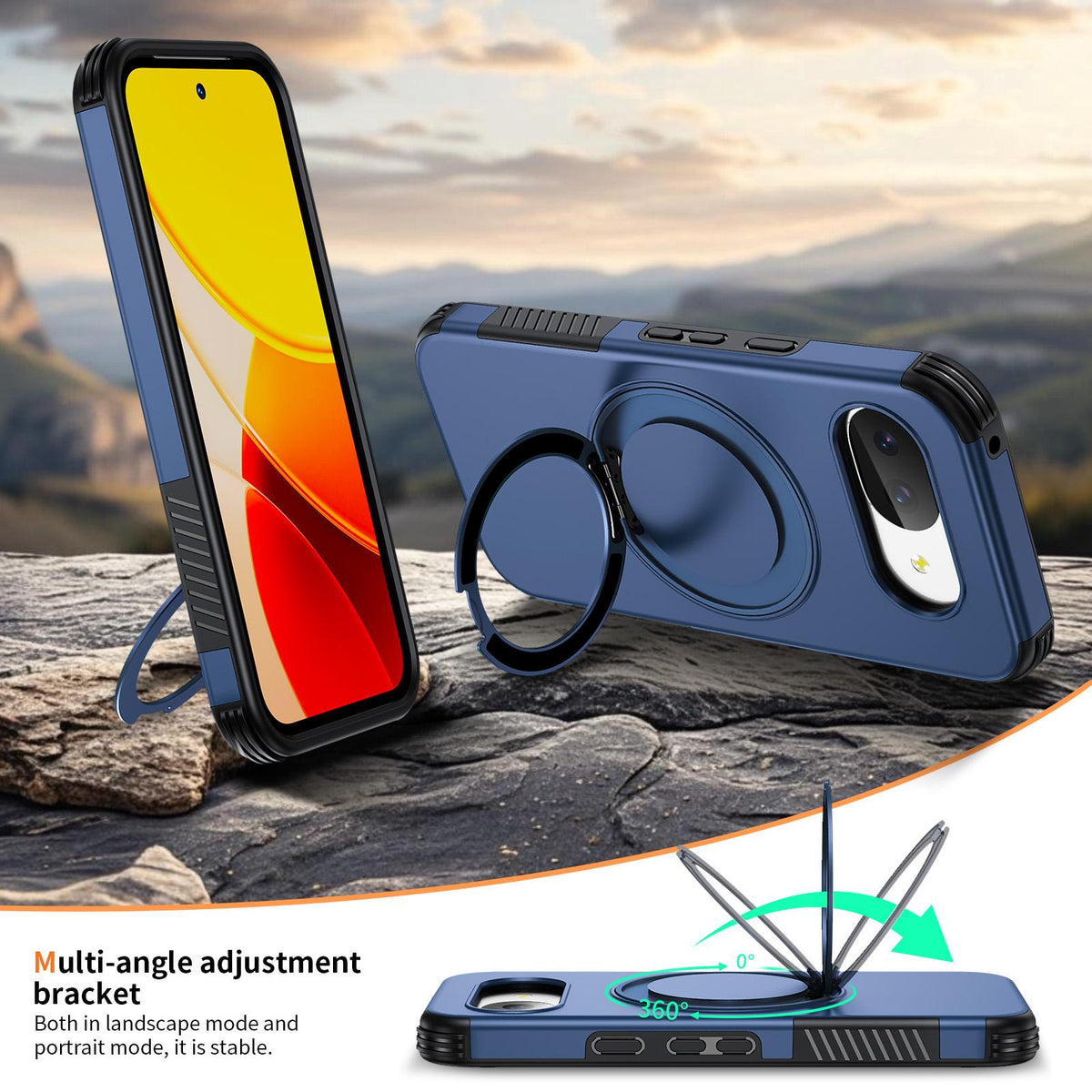 For Google Pixel 10a Magnetic 360 Rotating Holder Phone Case - Blue - EDA009967303E