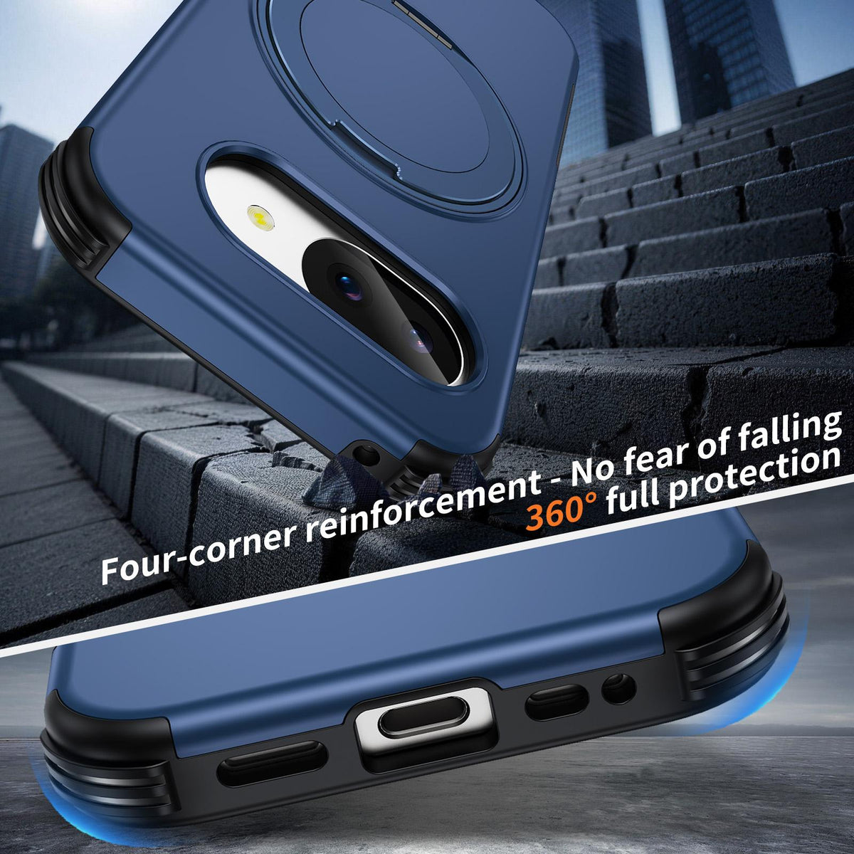 For Google Pixel 10a Magnetic 360 Rotating Holder Phone Case - Blue - EDA009967303E