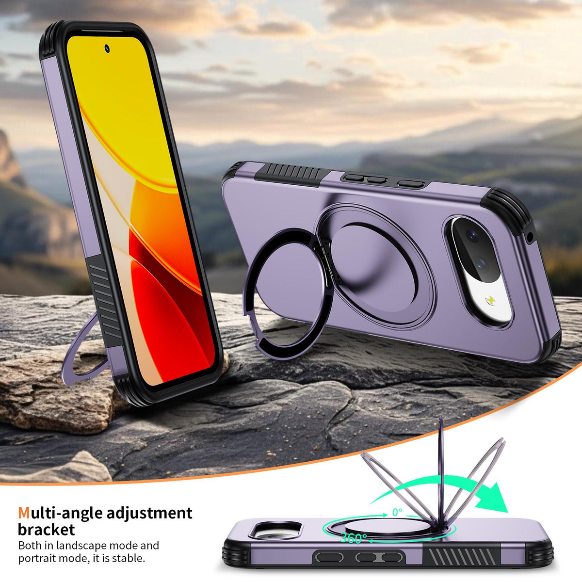 For Google Pixel 10a Magnetic 360 Rotating Holder Phone Case - Light Purple - EDA009967303F