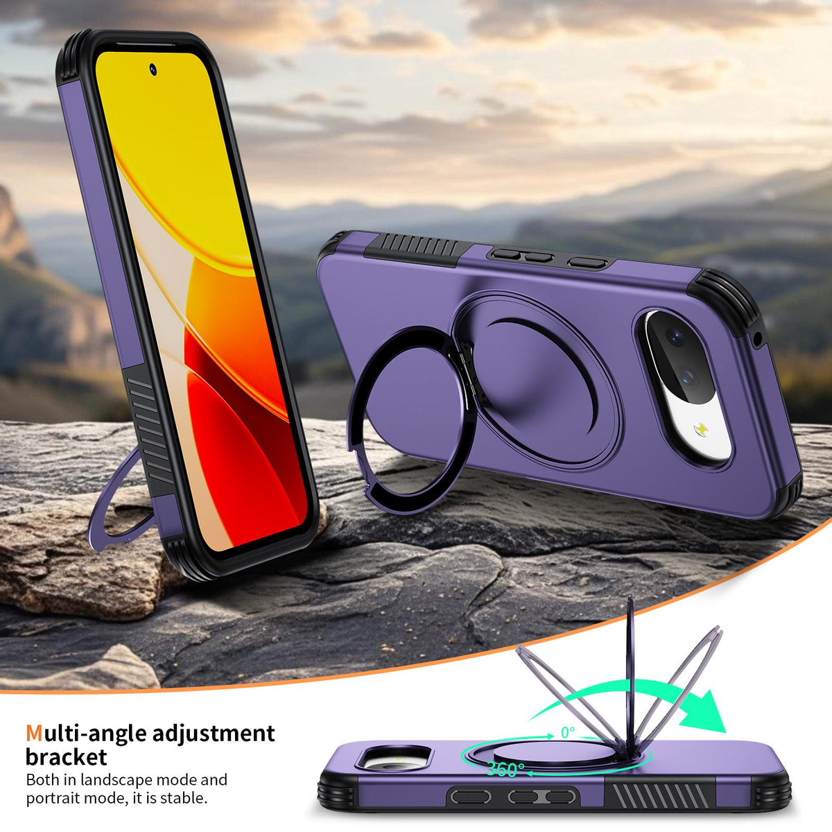 For Google Pixel 10a Magnetic 360 Rotating Holder Phone Case - Dark Purple - EDA009967303G