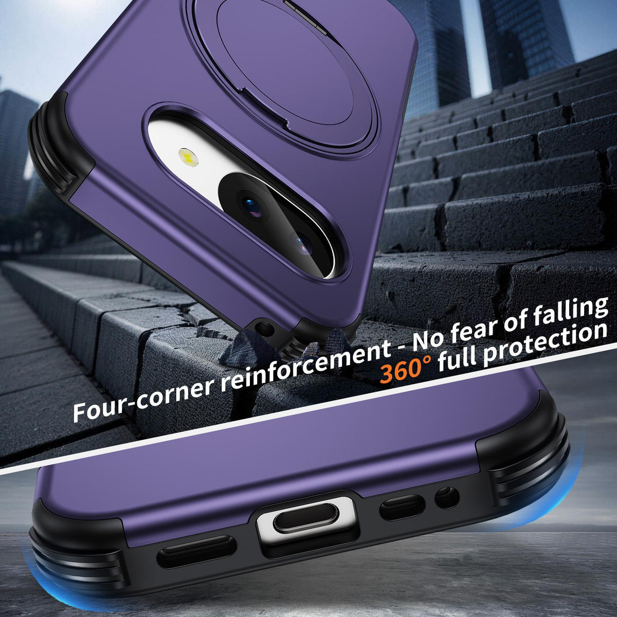 For Google Pixel 10a Magnetic 360 Rotating Holder Phone Case - Dark Purple - EDA009967303G