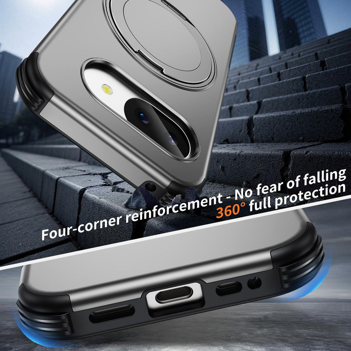 For Google Pixel 10a Magnetic 360 Rotating Holder Phone Case - Silver - EDA009967303H
