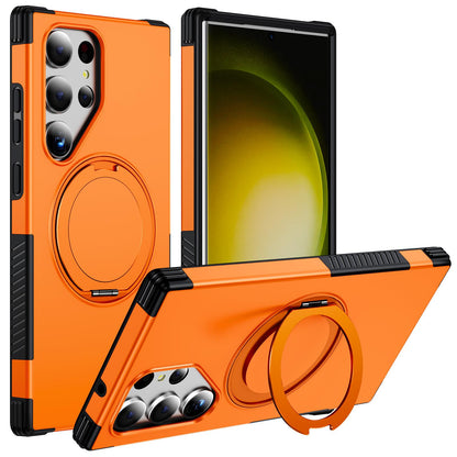 For Galaxy S23 Ultra 5G Magnetic 360 Rotating Holder Phone Case - Orange - EDA009967401A