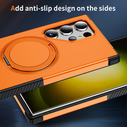 For Galaxy S23 Ultra 5G Magnetic 360 Rotating Holder Phone Case - Orange - EDA009967401A