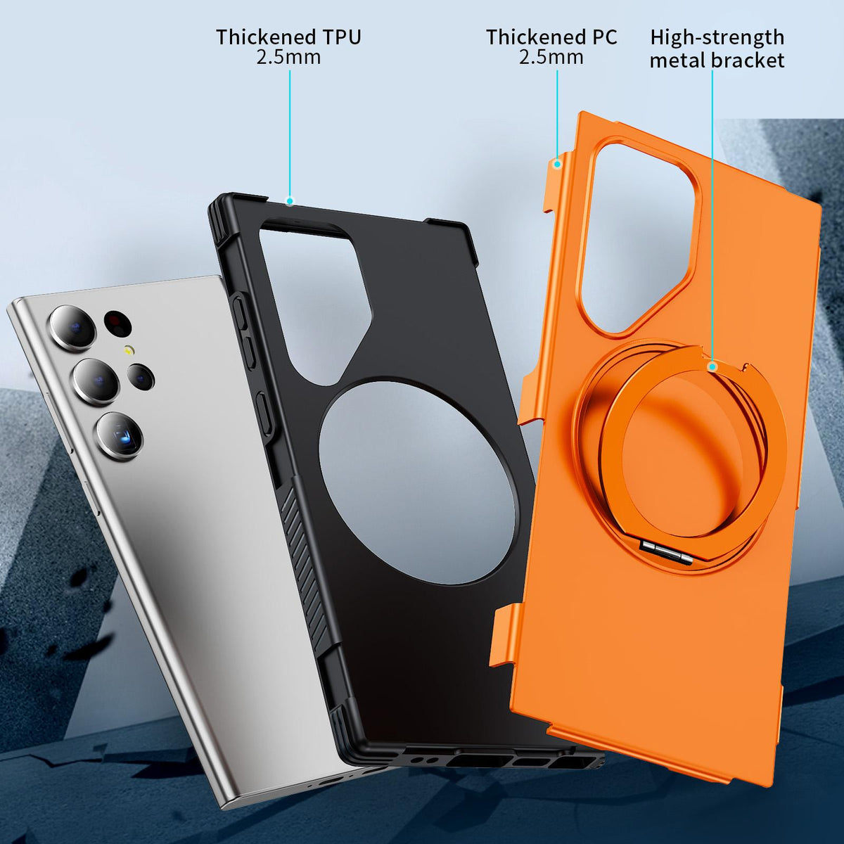 For Galaxy S23 Ultra 5G Magnetic 360 Rotating Holder Phone Case - Orange - EDA009967401A