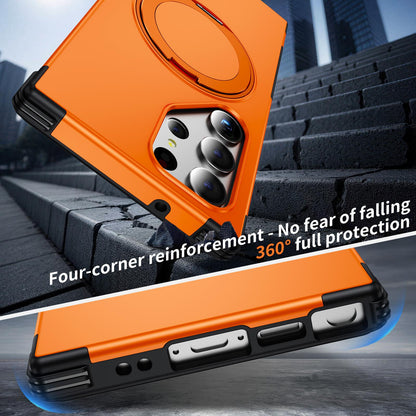 For Galaxy S23 Ultra 5G Magnetic 360 Rotating Holder Phone Case - Orange - EDA009967401A