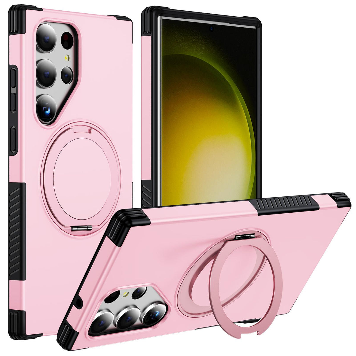 For Galaxy S23 Ultra 5G Magnetic 360 Rotating Holder Phone Case - Pink - EDA009967401B