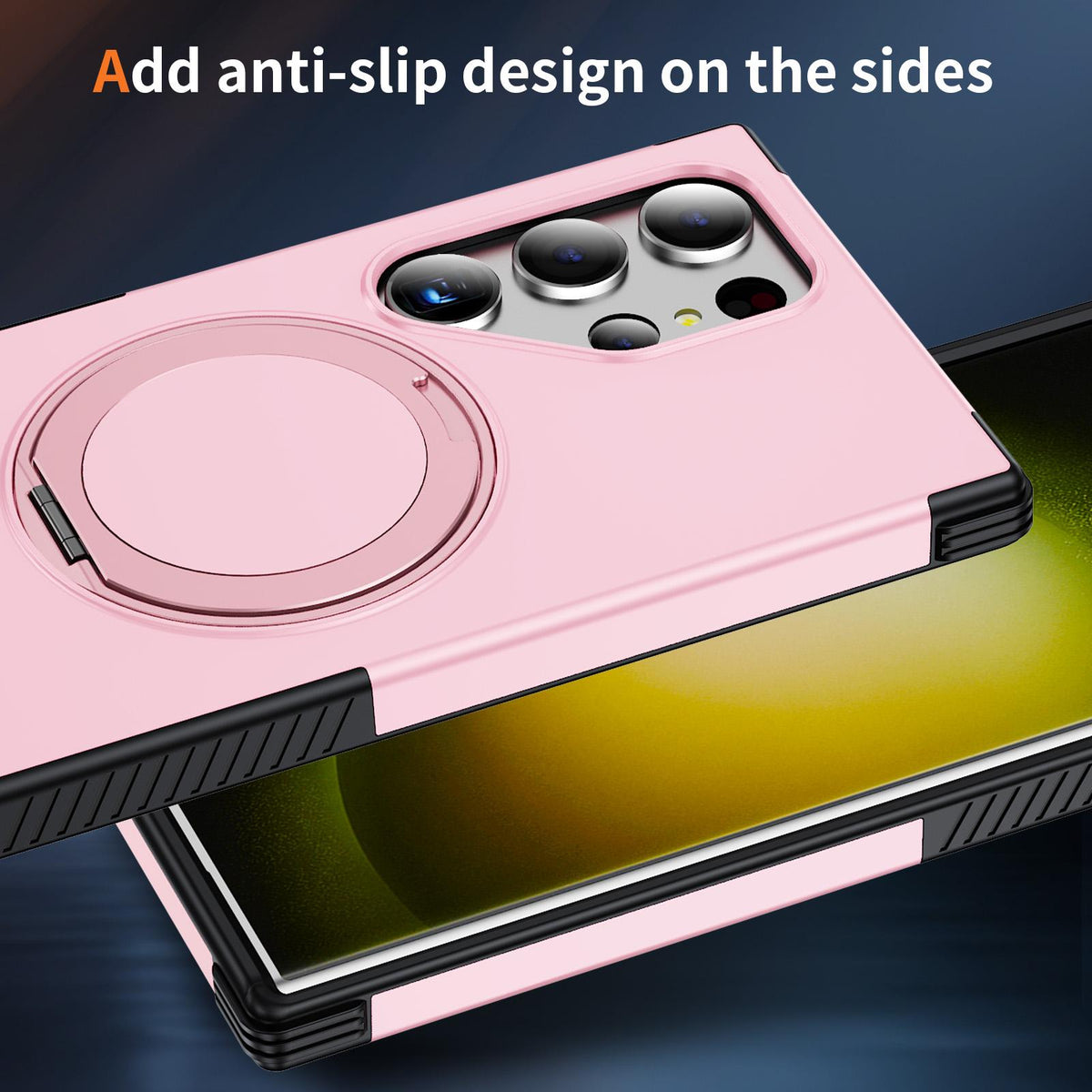 For Galaxy S23 Ultra 5G Magnetic 360 Rotating Holder Phone Case - Pink - EDA009967401B