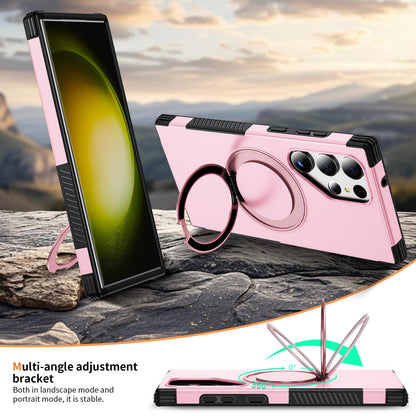 For Galaxy S23 Ultra 5G Magnetic 360 Rotating Holder Phone Case - Pink - EDA009967401B