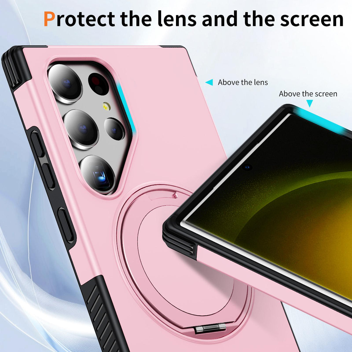 For Galaxy S23 Ultra 5G Magnetic 360 Rotating Holder Phone Case - Pink - EDA009967401B