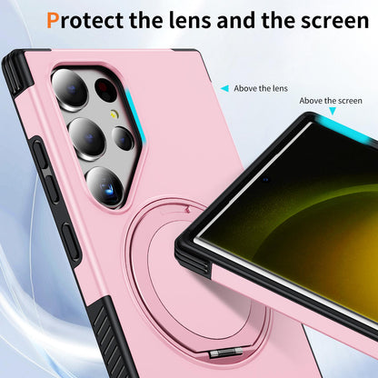 For Galaxy S23 Ultra 5G Magnetic 360 Rotating Holder Phone Case - Pink - EDA009967401B