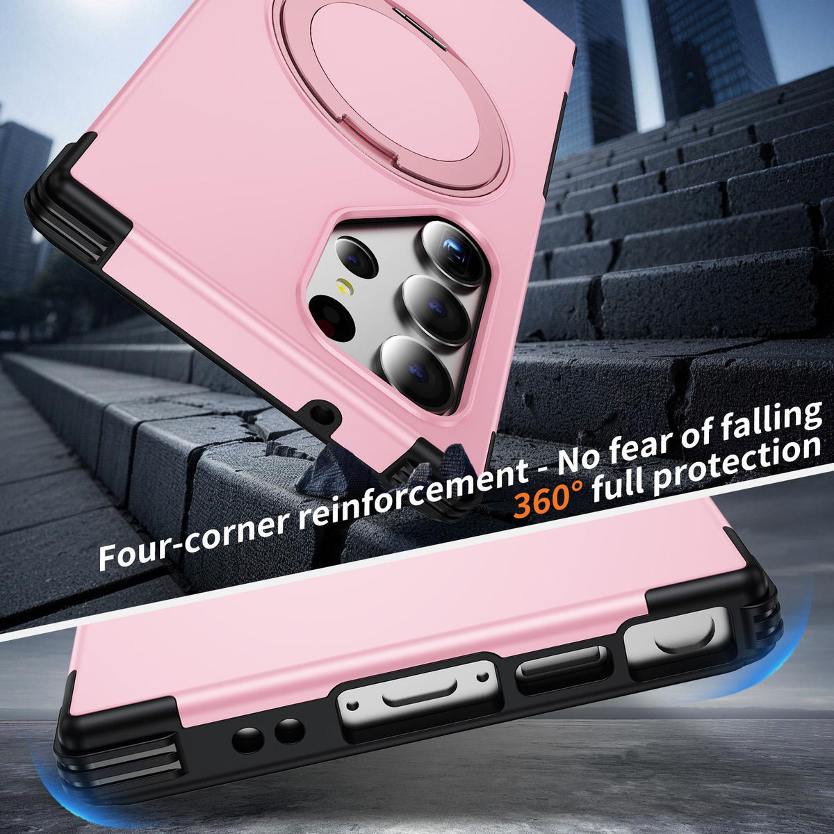 For Galaxy S23 Ultra 5G Magnetic 360 Rotating Holder Phone Case - Pink - EDA009967401B