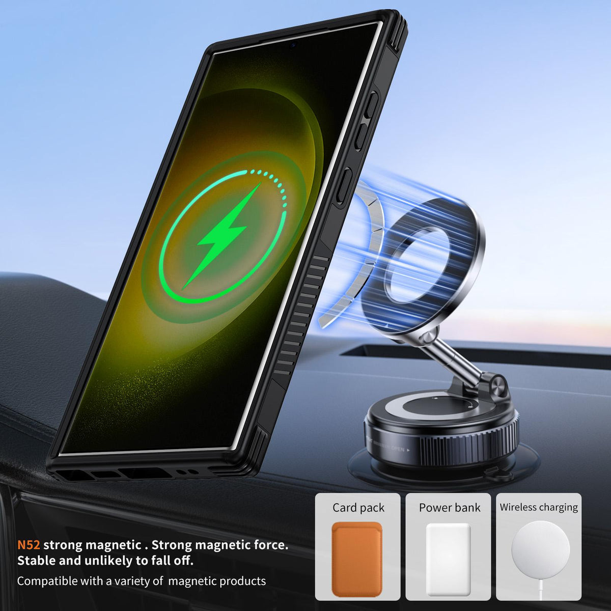 For Galaxy S23 Ultra 5G Magnetic 360 Rotating Holder Phone Case - Black - EDA009967401C